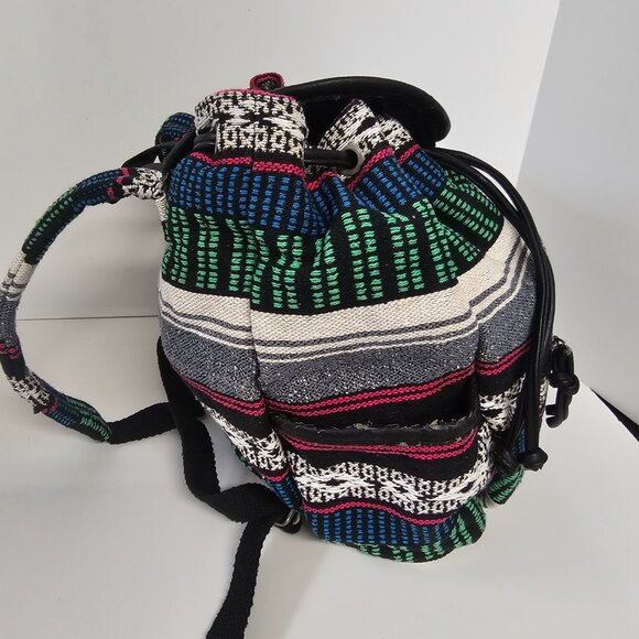 American Eagle Backpack Hippie Granola Gorpcore Boho Festival Stripes Blue Green - Picture 2 of 10
